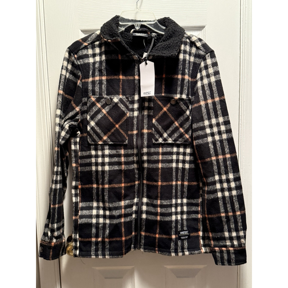 New Wesc LIAM Plaid Full Zip Unisex Shirt Jacket Shacket Top Mens M Womens L
